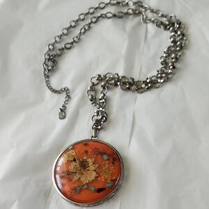 Elegant Orange and Silver Pendant Necklace